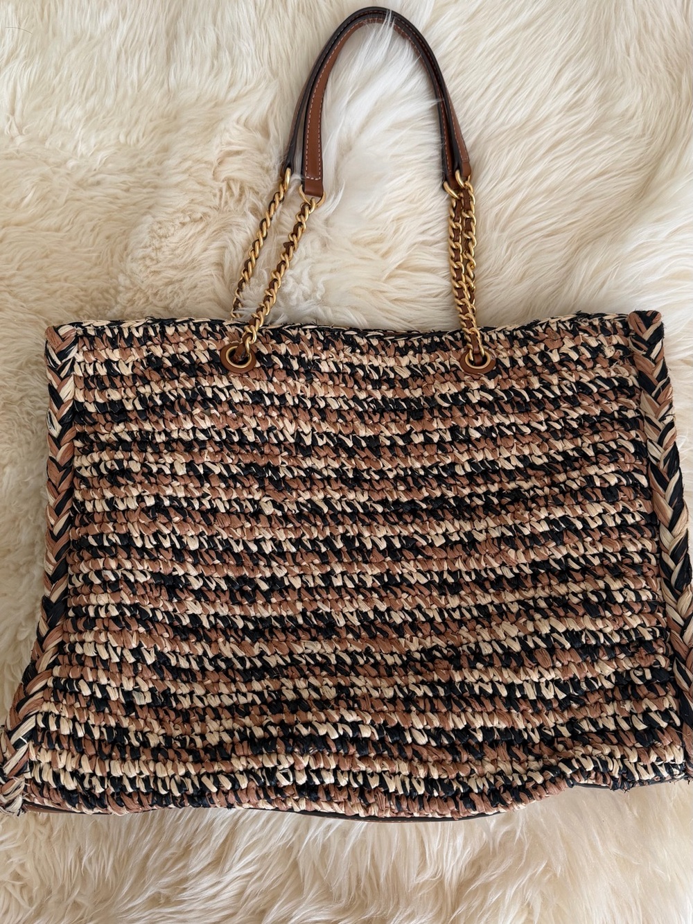 Tory Burch Multi-Tone Raffia Ella Tote with Logo - Picture 7 of 7